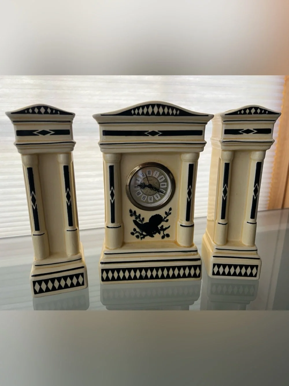 🕰️German Porcelain Art Deco Vintage Clock Mercedes Model 156 Silhouette Bird